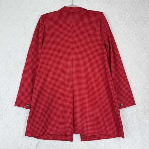 Cabi Celebration Houndstooth Ruffle Longline Jacket Women Large Red Square Ponte - Picture 10 of 14
